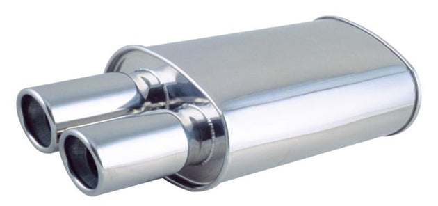 Vibrant StreetPower Oval Muffler 5x9x15 inches with 2.25-inch inlet and outlet, offset-offset side exit, car exhaust component