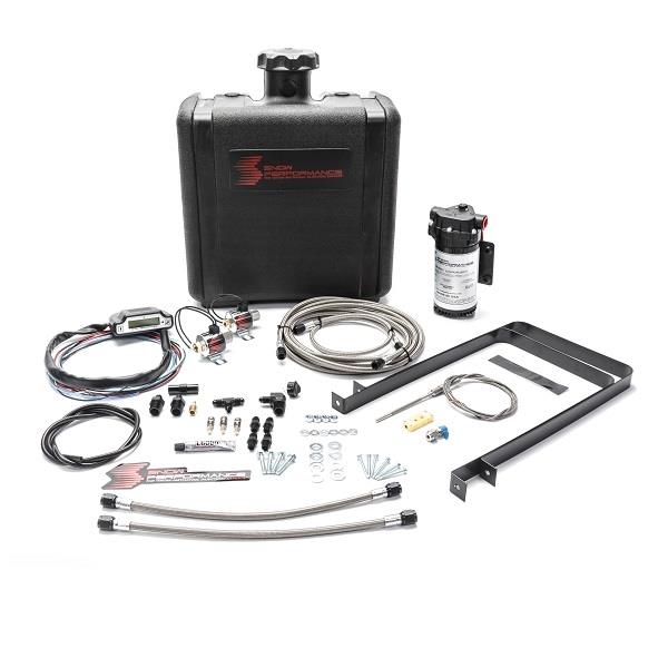 Snow Performance Stage 3 Boost Cooler Water Meth Kit with SS braided line and 4AN fittings for enhanced engine performance.