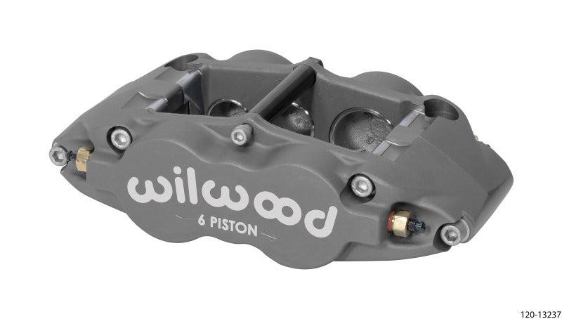 Wilwood Forged Superlite 6R-R brake caliper with 1.62, 1.12, 1.12-inch pistons and 0.81-inch disc for high-performance braking.