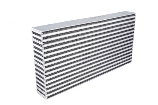 Garrett 24-inch x 12.1-inch x 3-inch air intercooler for 900 HP turbocharged engines, with finned aluminum core and mounting brackets.