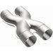 MagnaFlow Smooth Trans X 2.5/2.5 X 12 stainless steel X pipe for exhaust systems, showing the polished metal finish.