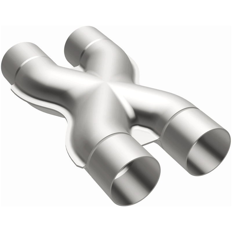 MagnaFlow Smooth Trans X 2.5/2.5 X 12 stainless steel X pipe for exhaust systems, showing the polished metal finish.