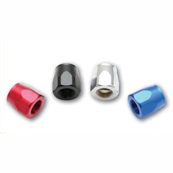 Vibrant -20AN Hose End Socket fitting in blue, showing detailed metal construction and threaded connection for high-performance fluid systems.