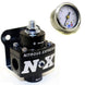 Nitrous Express fuel pressure regulator with non-bypass design and built-in fuel pressure gauge for automotive performance.