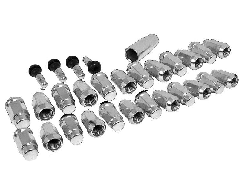 Race Star 14mmx1.50 closed end acorn deluxe lug nuts with 3/4 hex, set of 24, for wheel installation and securing.