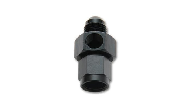 Vibrant -8AN male to female union adapter fitting with 1/8 inch NPT port, showing metal construction and threading for automotive use