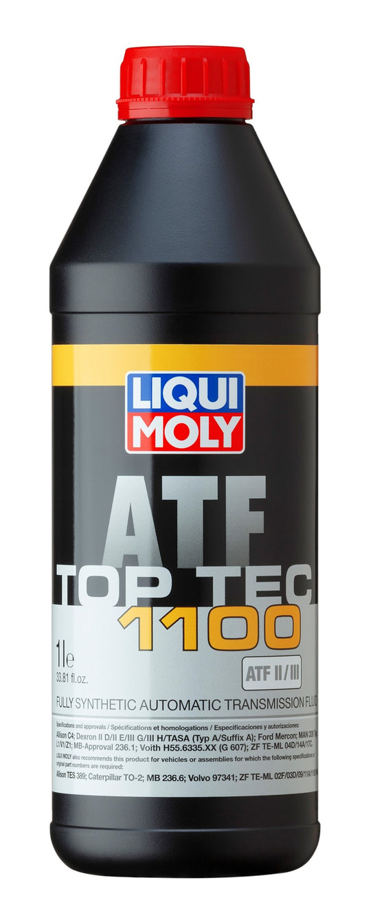 LIQUI MOLY Top Tec ATF 1100 1L gear oil container, suitable for automatic transmissions, with a blue cap and label.