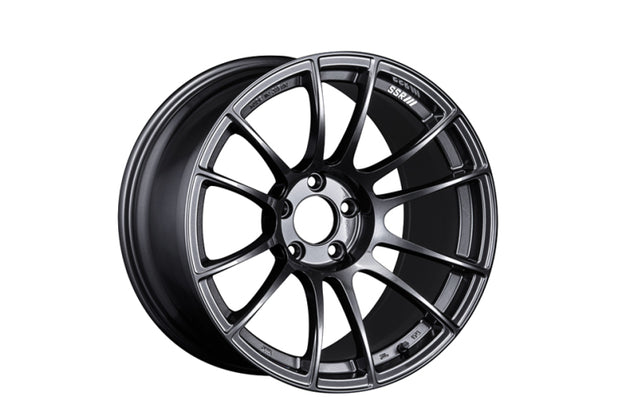 SSR GTX04 cast wheel, 19x9.5 inches, 5x114.3 bolt pattern, dark gunmetal finish with 38mm offset, automotive rim