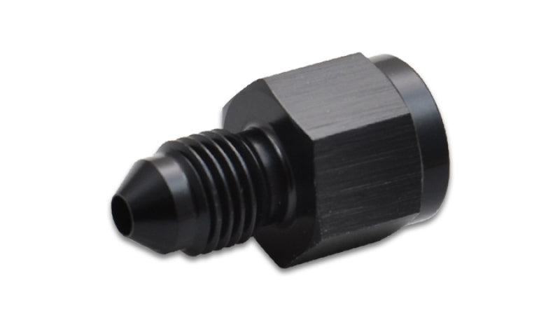 Vibrant 1/8-inch NPT female to -4AN male flare adapter fitting for hydraulic and fuel line connections.