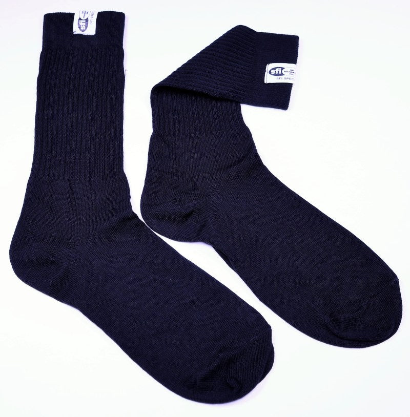 RaceQuip black SFI 3.3 fire safety racing socks in large size 10-11, made for high-performance driving safety.