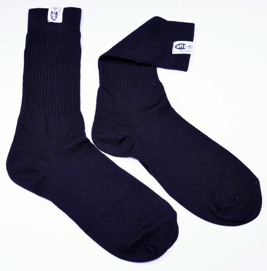 RaceQuip black SFI 3.3 fire safety racing socks in large size 10-11, made for high-performance driving safety.