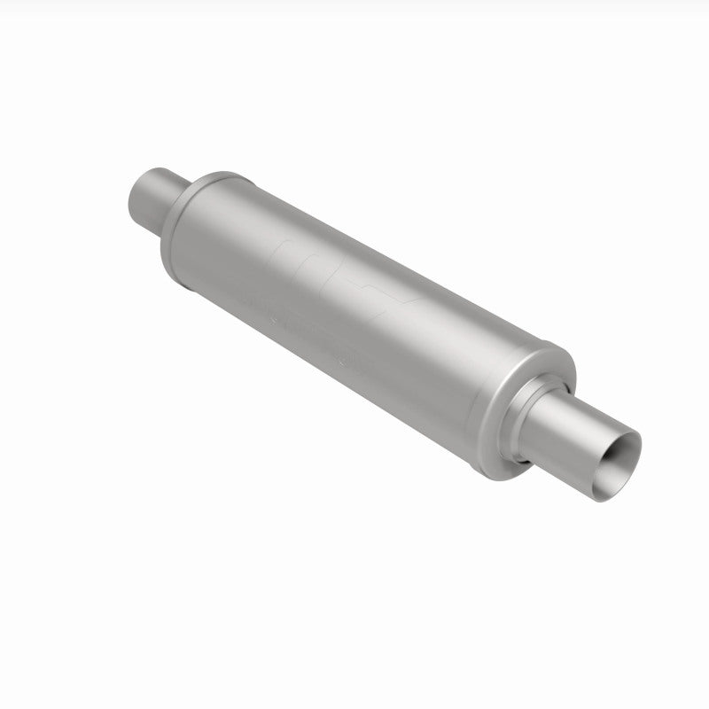 MagnaFlow Mag SS muffler with 14x4x4 inch size and dual 2x2 inlet/outlet, stainless steel construction, for vehicle exhaust system.