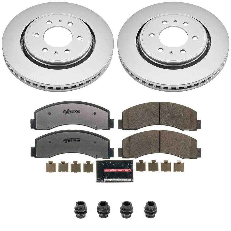 PowerStop front Z36 coated brake kit for 2010-2021 Ford Expedition, showing brake rotors and calipers installed on a truck.