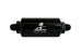 Aeromotive in-line fuel filter with AN-8 male fittings, 10 micron fabric element, black finish for automotive fuel systems.
