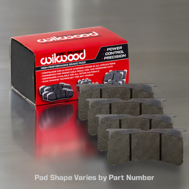 Wilwood BP-30 performance brake pad set showing four gray brake pads with .49-inch thickness for high-performance vehicles.
