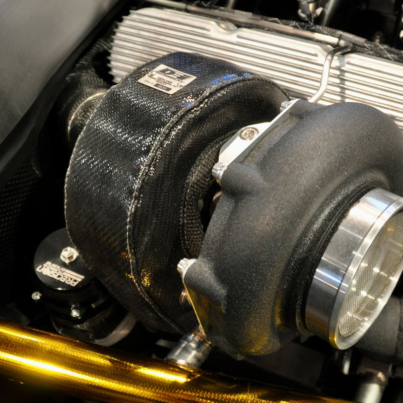 DEI Gen-3 Turbo Shield T4 onyx turbo blanket shield, heat-resistant metal shield for turbocharger protection.