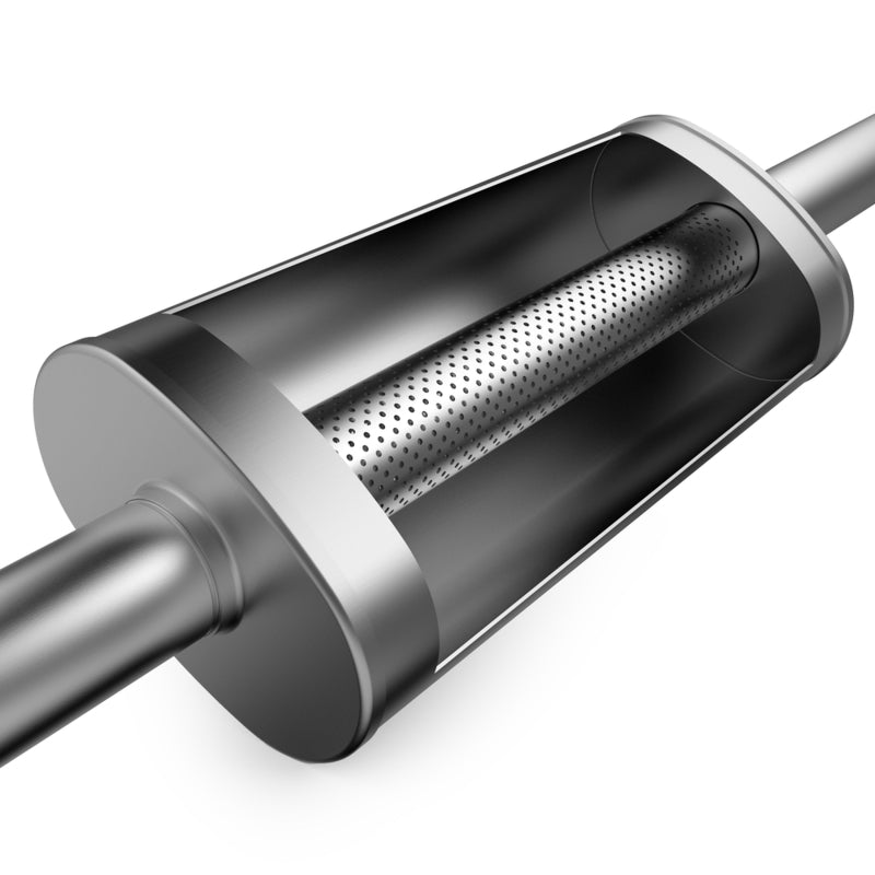 Magnaflow MagnaFlow Muffler Mag 409SS24X5X8 3X3 C/C showing the stainless steel muffler with inlet and outlet ports