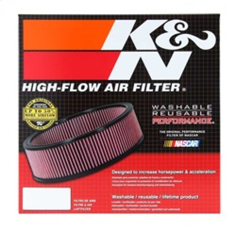 K&N Engineering round replacement air filter with 11-inch outer diameter, 9-1/4-inch inner diameter, and 6-inch height.