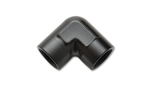 Vibrant 1/8in NPT female pipe coupler fitting showing 90-degree elbow for plumbing connections.