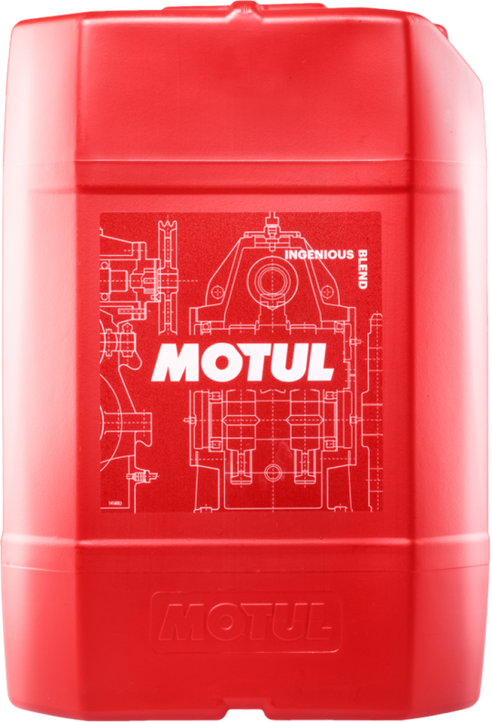 Motul Transmission Gear Competition 75W140 synthetic ester gear oil in a 20L jerry can, suitable for high-performance transmissions.