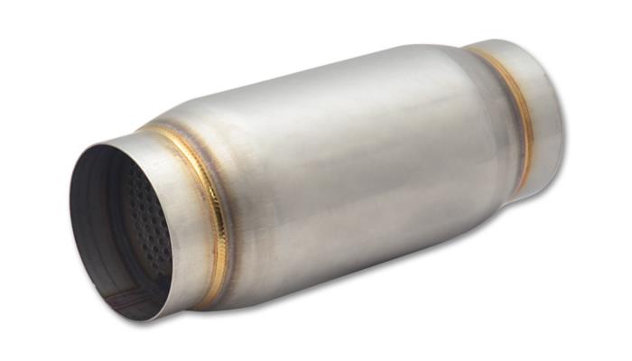 Vibrant SS Race Muffler with 3-inch inlet and outlet, 9-inch length, 3.75-inch diameter, stainless steel exhaust muffler.