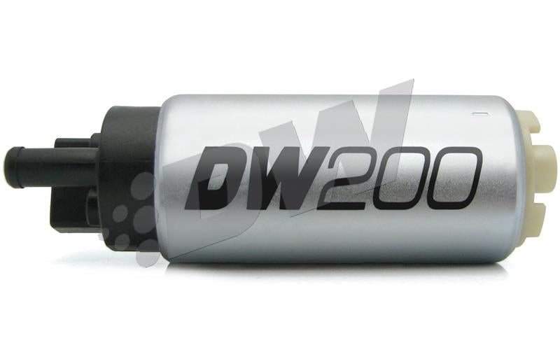DeatschWerks 255 LPH DW200 series in-tank fuel pump with metal casing and electrical connectors.