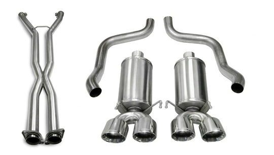 CORSA Performance Axle-Back Xtreme exhaust system with polished tips and stainless steel construction, shown on a vehicle.