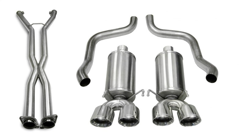 CORSA Performance Axle-Back Xtreme exhaust system with polished tips and stainless steel construction, shown on a vehicle.