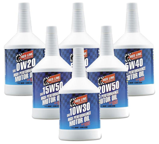 Red Line 5W30 motor oil gallon container with a white and red label, designed for engine lubrication and maintenance.