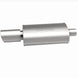 MagnaFlow stainless steel muffler with tip, 14x5x8 inches, featuring dual inlet and outlet pipes for vehicle exhaust system.