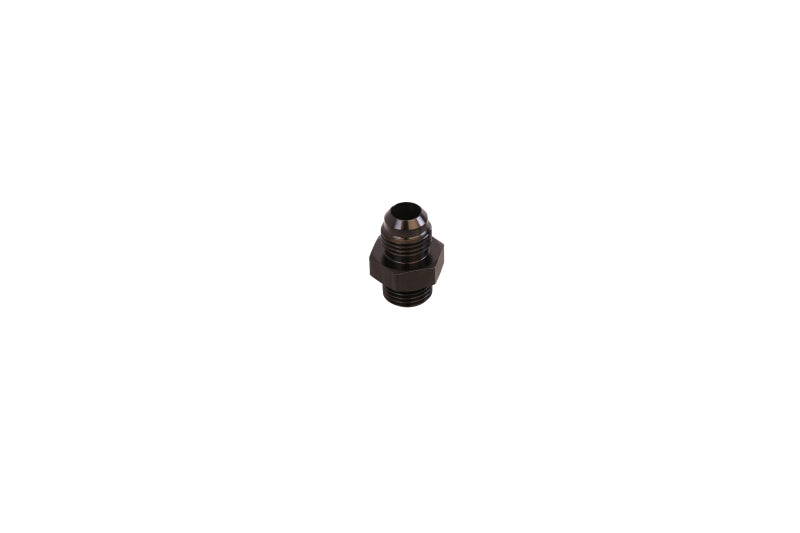 Aeromotive ORB-06 to AN-06 male flare adapter fitting showing metal connector and threading for fuel or oil lines