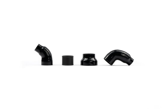 AMS Performance turbo inlet tubes for 2021+ Ford Raptor and F-150 3.5L EcoBoost engines, showing the upgraded turbo components.