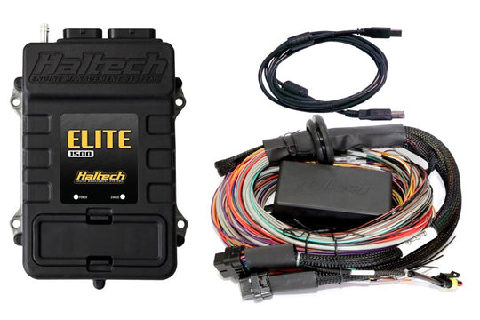 Haltech Elite 1500 Premium Universal Wire-In Harness ECU kit for programmers and tuners, with wiring and connectors visible