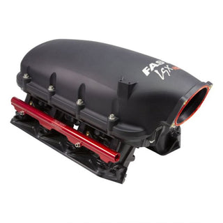 FAST LSXHR cathedral port intake manifold for LS1, LS2, LS6 engines, shown in a close-up view highlighting the polished aluminum design.