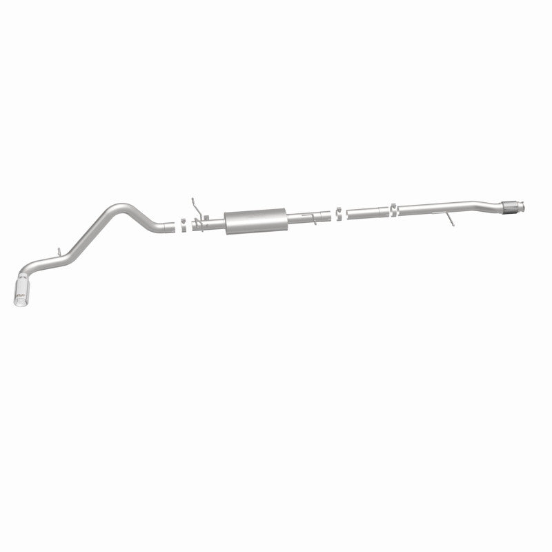 Magnaflow catback exhaust system for Chevy Silverado V8 5.3L, stainless steel, rear exit, single pipe, performance upgrade.