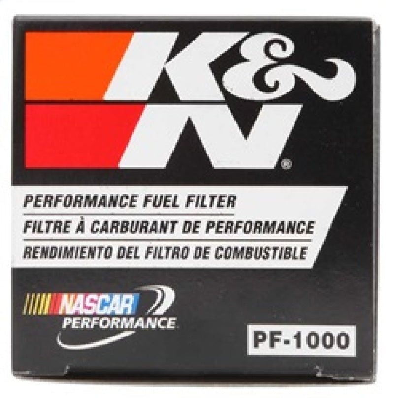 K&N Engineering cellulose media fuel filter with 2.125-inch diameter and 4.281-inch length, designed for vehicle fuel systems.