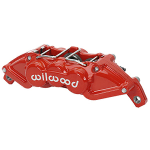 Wilwood UTV6-C/H left hand performance brake rotor in red for UTVs, featuring drilled design for improved braking performance.