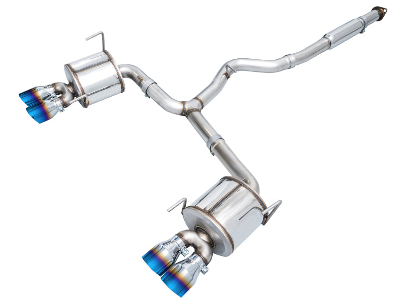 AWE Tuning 22-26 Subaru WRX Touring Edition catback exhaust with vibrant vapor blue tips, showcasing polished metal and sleek design.