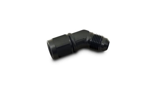 Vibrant -3AN female to -3AN male 45-degree swivel adapter fitting, showing the metal construction and angled connection.