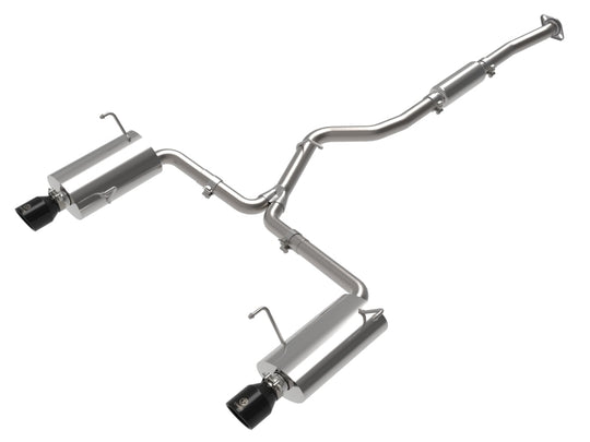 aFe Subaru Forester XT 14-18 catback exhaust with black tip, 2-1/2in to 2-1/4in stainless steel, Takeda brand, installed on vehicle