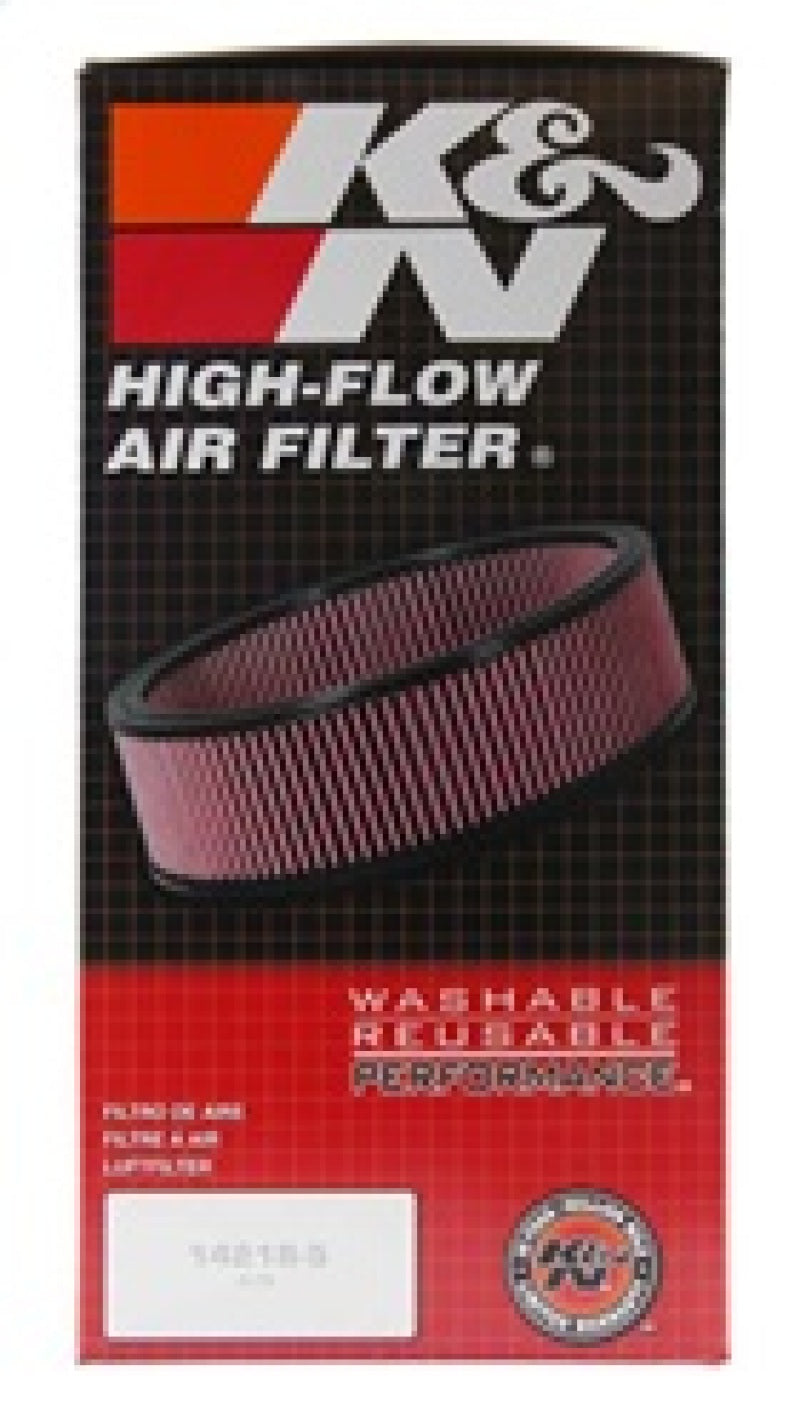 K&N Engineering round replacement air filter with 11-inch diameter, 9-1/4-inch inner diameter, and 6-inch height for drop-in use