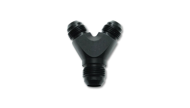 Vibrant aluminum -12AN to -8AN Y-adapter fitting showing three connector ports for automotive fluid lines.