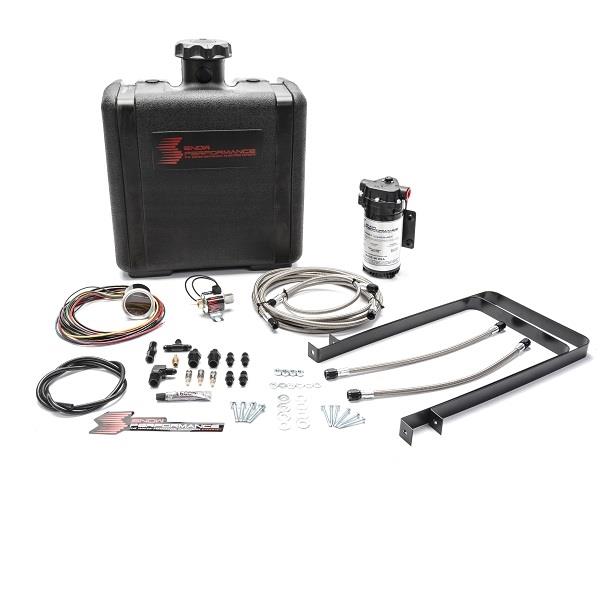 Snow Performance Stage 2 Boost Cooler turbo diesel water methanol injection kit with hoses and electronic components.