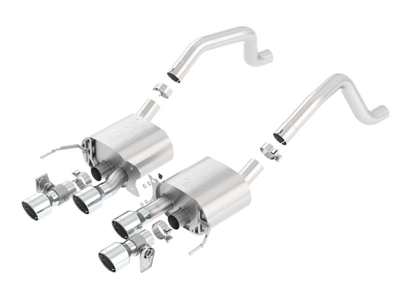 Borla catback exhaust system for 2015 Chevy Corvette C7 Z06 6.2L with quad RD RL tips, center rear exit, no AFM, NPP ATAK style