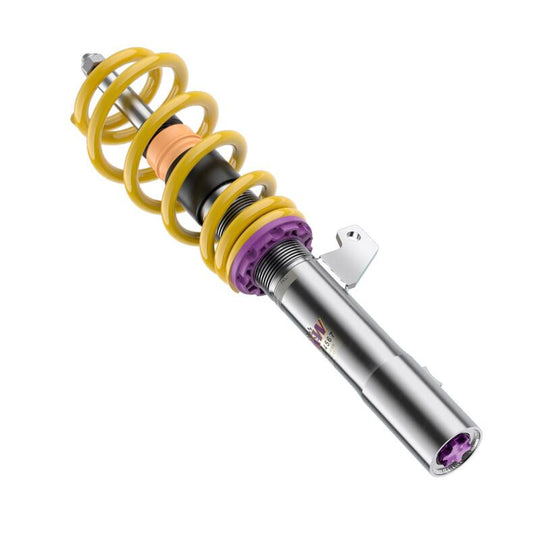 KW Coilover Kit V3 for 2013-2018 Audi RS6, adjustable coilovers without self-leveling, mounted on a vehicle suspension.