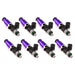 Injector Dynamics 1340cc fuel injectors set for 8-cylinder engines with 60mm length, purple top, and 14mm lower O-ring.