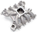 Edelbrock Victor Jr Ford EFI intake manifold for 4.6L engines, showing the polished aluminum design and port openings.