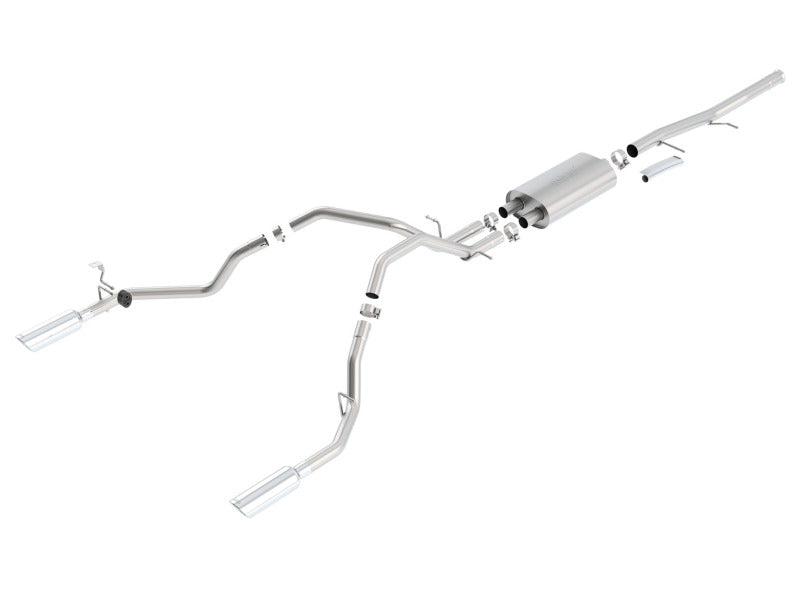 Borla S-Type SS Catback Exhaust for 2009-2011 Chevrolet Silverado and GMC Sierra trucks, showcasing polished stainless steel exhaust tips.