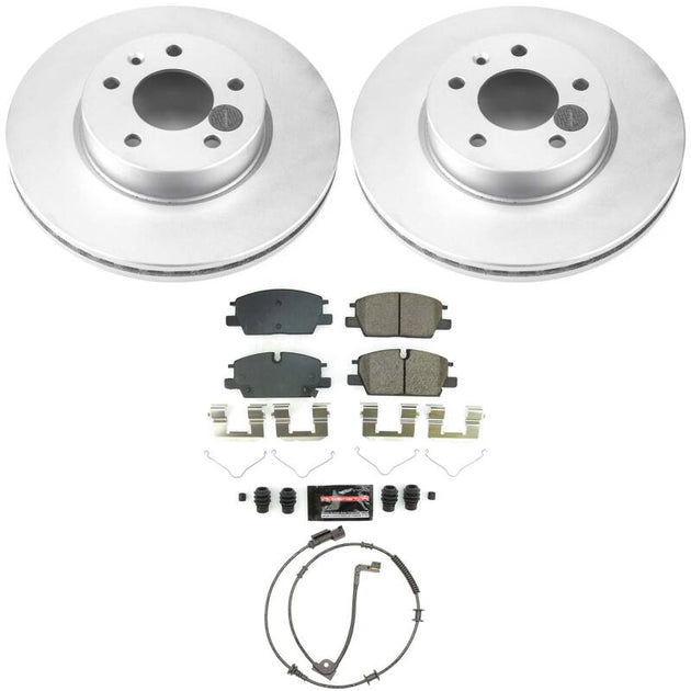 PowerStop Z23 coated brake kit for Cadillac CT4 2020-2022, front performance brake rotors and pads installed on a vehicle.