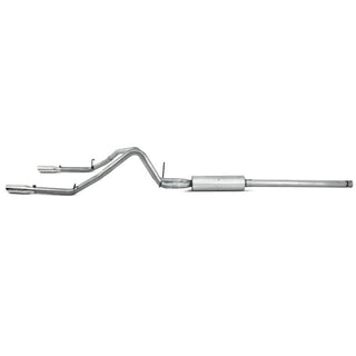MBRP cat back dual split rear exhaust system for 2009 Chevy/GMC 1500 4.8L and 5.3L engines, excluding 8-foot bed models.